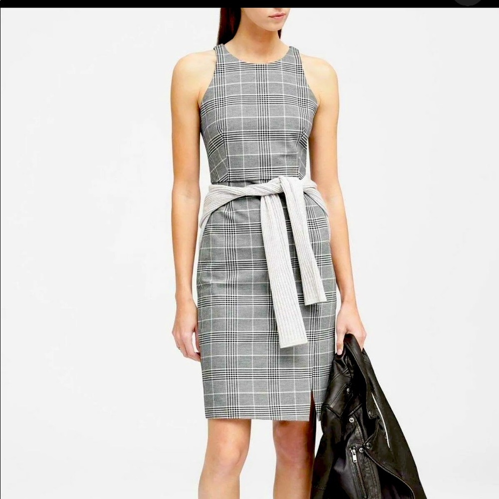 Banana Republic Plaid Bi-stretch Racer Neck Sheath Dress, Size 2